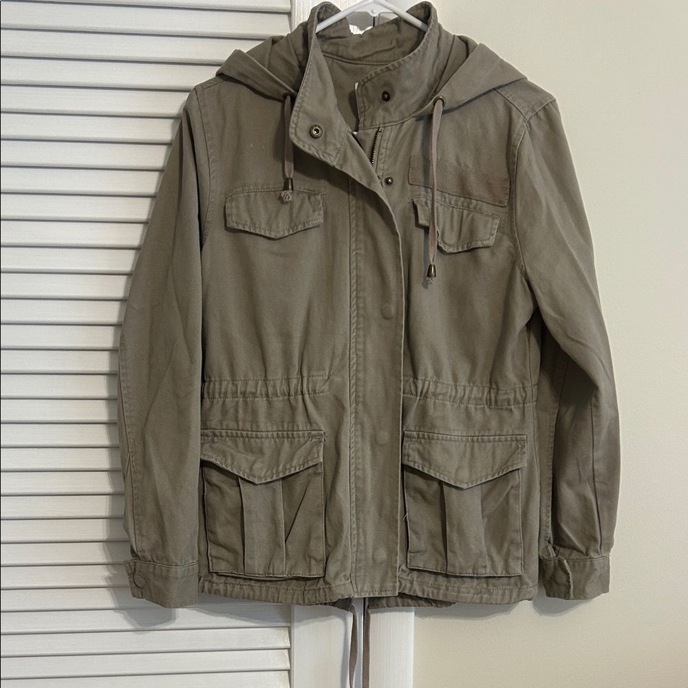 OliveHooded Utility Jacket